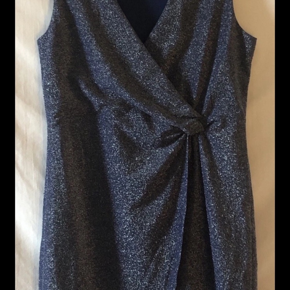 Serra M Midnight Blue Silver Glittery Sleeveless Wrap Dress Stretch Comfort